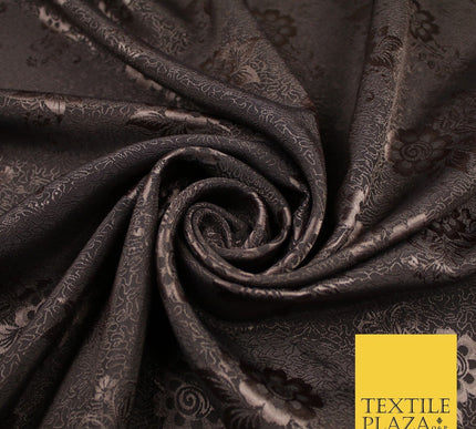 8 COLOURS - Premium Floral Leafy Tonal Satin Jacquard Dress Fabric 58" Wide