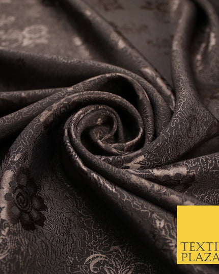 8 COLOURS - Premium Floral Leafy Tonal Satin Jacquard Dress Fabric 58" Wide