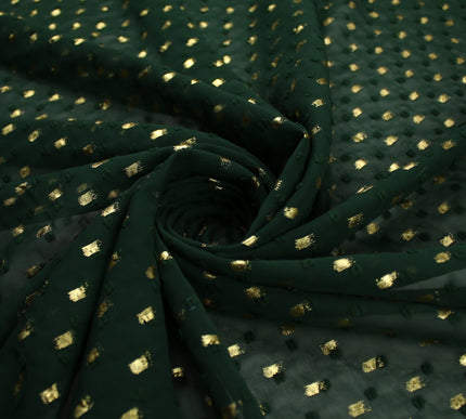 14 COLOURS - Swiss Knot Gold Foil Dot Dobby Sheer Georgette Chiffon Fabric 58"