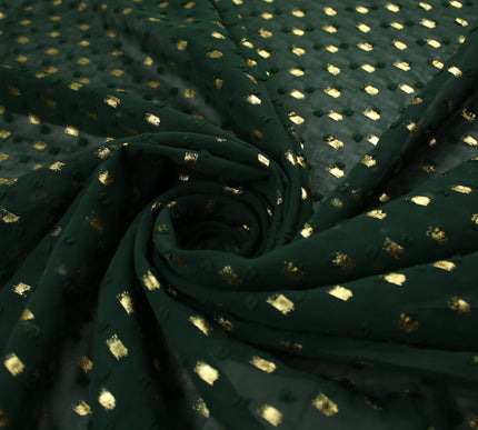 14 COLOURS - Swiss Knot Gold Foil Dot Dobby Sheer Georgette Chiffon Fabric 58"