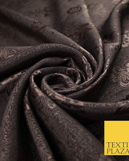 8 COLOURS - Premium Floral Leafy Tonal Satin Jacquard Dress Fabric 58" Wide