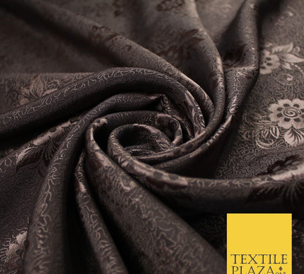 8 COLOURS - Premium Floral Leafy Tonal Satin Jacquard Dress Fabric 58" Wide