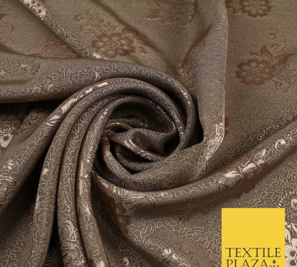 8 COLOURS - Premium Floral Leafy Tonal Satin Jacquard Dress Fabric 58" Wide