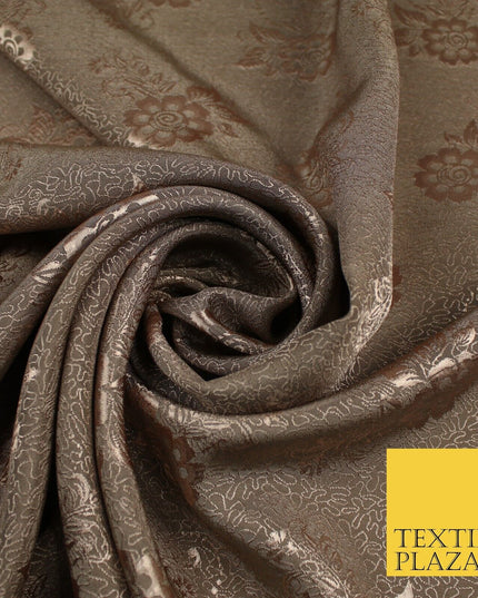 8 COLOURS - Premium Floral Leafy Tonal Satin Jacquard Dress Fabric 58" Wide