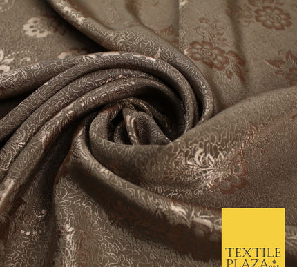 8 COLOURS - Premium Floral Leafy Tonal Satin Jacquard Dress Fabric 58" Wide