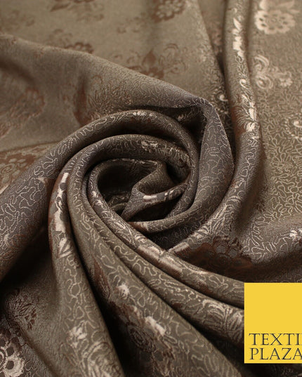 8 COLOURS - Premium Floral Leafy Tonal Satin Jacquard Dress Fabric 58" Wide