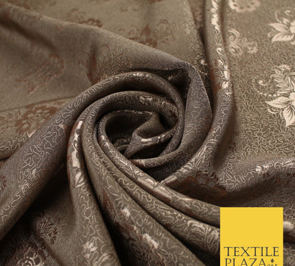 8 COLOURS - Premium Floral Leafy Tonal Satin Jacquard Dress Fabric 58" Wide