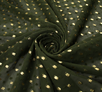 14 COLOURS - Swiss Knot Gold Foil Dot Dobby Sheer Georgette Chiffon Fabric 58"