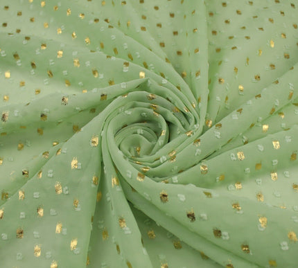 14 COLOURS - Swiss Knot Gold Foil Dot Dobby Sheer Georgette Chiffon Fabric 58"