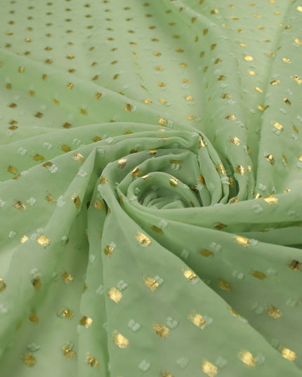 14 COLOURS - Swiss Knot Gold Foil Dot Dobby Sheer Georgette Chiffon Fabric 58"