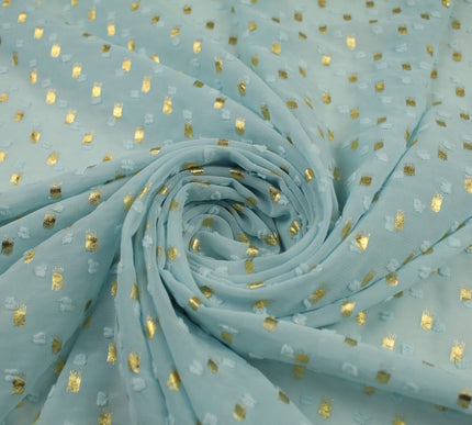 14 COLOURS - Swiss Knot Gold Foil Dot Dobby Sheer Georgette Chiffon Fabric 58"