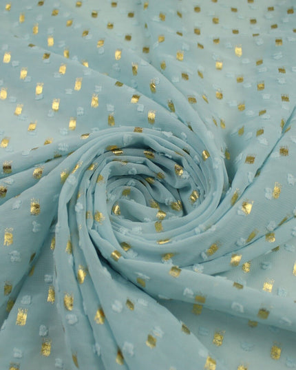 14 COLOURS - Swiss Knot Gold Foil Dot Dobby Sheer Georgette Chiffon Fabric 58"