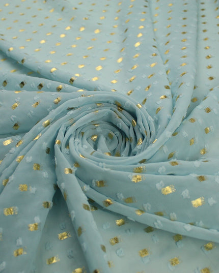 14 COLOURS - Swiss Knot Gold Foil Dot Dobby Sheer Georgette Chiffon Fabric 58"