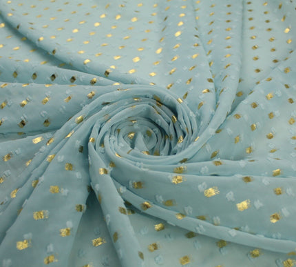 14 COLOURS - Swiss Knot Gold Foil Dot Dobby Sheer Georgette Chiffon Fabric 58"