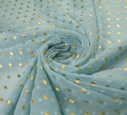 14 COLOURS - Swiss Knot Gold Foil Dot Dobby Sheer Georgette Chiffon Fabric 58"