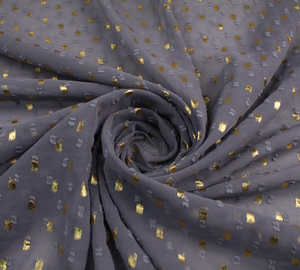 14 COLOURS - Swiss Knot Gold Foil Dot Dobby Sheer Georgette Chiffon Fabric 58"