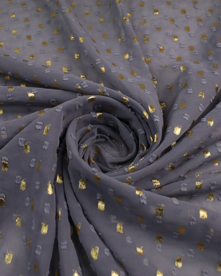 14 COLOURS - Swiss Knot Gold Foil Dot Dobby Sheer Georgette Chiffon Fabric 58"