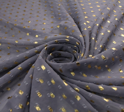 14 COLOURS - Swiss Knot Gold Foil Dot Dobby Sheer Georgette Chiffon Fabric 58"