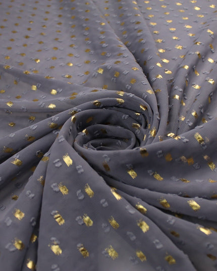14 COLOURS - Swiss Knot Gold Foil Dot Dobby Sheer Georgette Chiffon Fabric 58"
