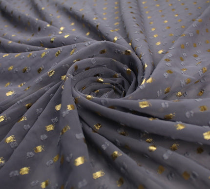 14 COLOURS - Swiss Knot Gold Foil Dot Dobby Sheer Georgette Chiffon Fabric 58"