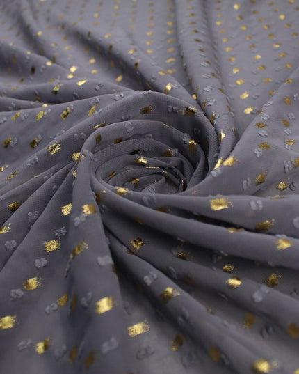 14 COLOURS - Swiss Knot Gold Foil Dot Dobby Sheer Georgette Chiffon Fabric 58"