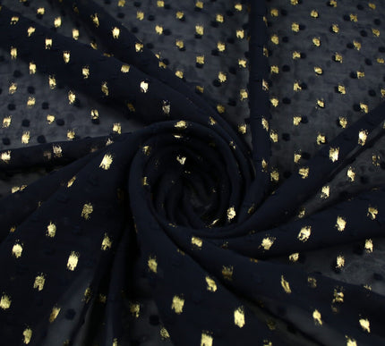 14 COLOURS - Swiss Knot Gold Foil Dot Dobby Sheer Georgette Chiffon Fabric 58"