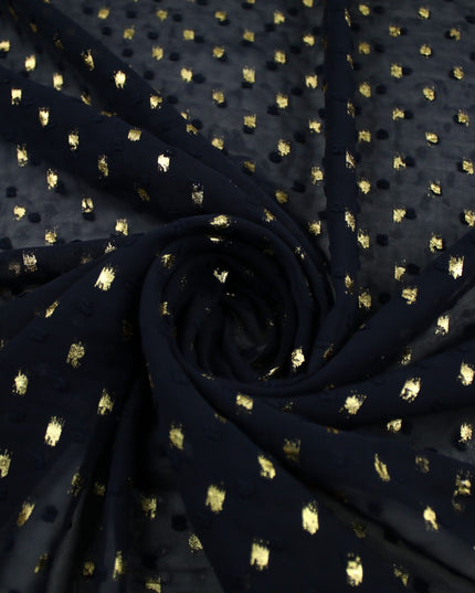 14 COLOURS - Swiss Knot Gold Foil Dot Dobby Sheer Georgette Chiffon Fabric 58"