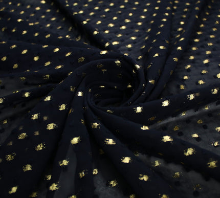 14 COLOURS - Swiss Knot Gold Foil Dot Dobby Sheer Georgette Chiffon Fabric 58"