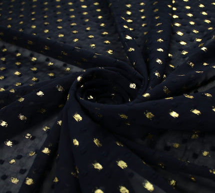 14 COLOURS - Swiss Knot Gold Foil Dot Dobby Sheer Georgette Chiffon Fabric 58"