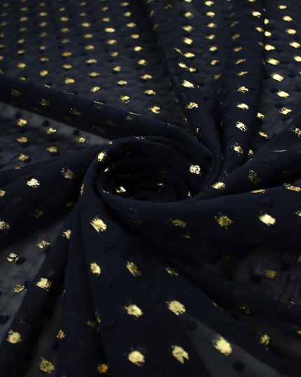 14 COLOURS - Swiss Knot Gold Foil Dot Dobby Sheer Georgette Chiffon Fabric 58"