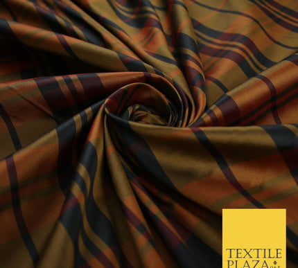 High Quality Black Brown Check Tartan Faux Silk Taffeta Dress Fabric 57" 9641
