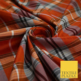 Perth Black Orange Dupion Faux Raw Silk Check Tartan Fabric Material 58" 9639