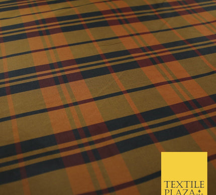 High Quality Black Brown Check Tartan Faux Silk Taffeta Dress Fabric 57" 9641