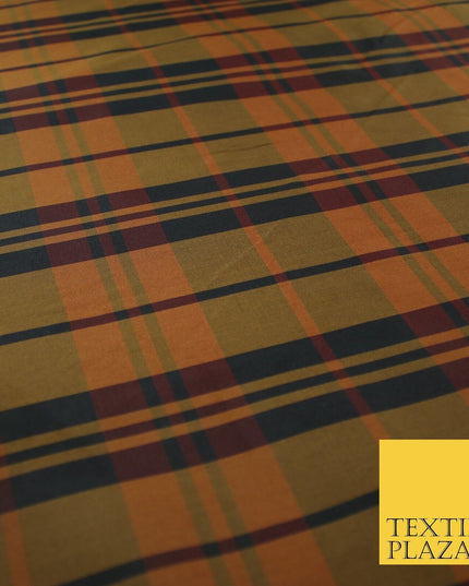 High Quality Black Brown Check Tartan Faux Silk Taffeta Dress Fabric 57" 9641