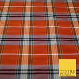 Perth Black Orange Dupion Faux Raw Silk Check Tartan Fabric Material 58" 9639