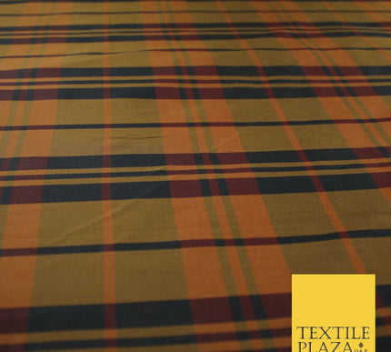 High Quality Black Brown Check Tartan Faux Silk Taffeta Dress Fabric 57" 9641