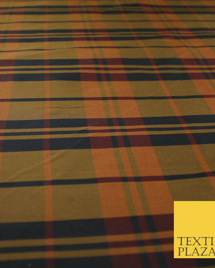 High Quality Black Brown Check Tartan Faux Silk Taffeta Dress Fabric 57" 9641