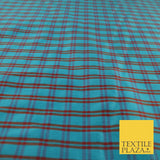 Turquoise Rust Dupion Faux Raw Silk Check Tartan Fabric Material 58" Craft 9640