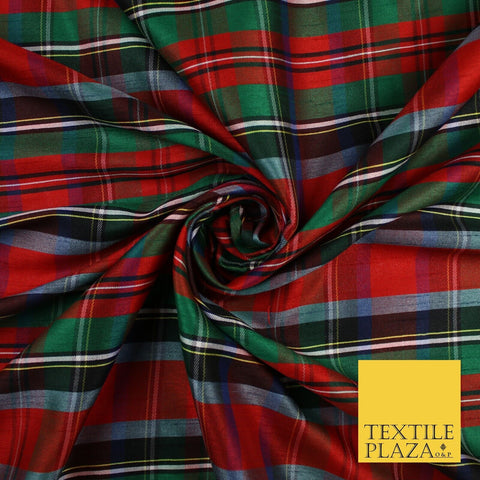 White Red Green Check Tartan Dupion Faux Raw Silk Fabric Xmas Material 57" 9643