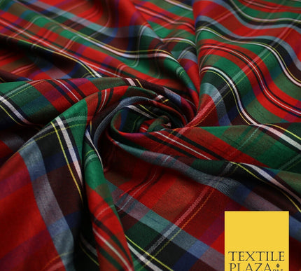 White Red Green Check Tartan Dupion Faux Raw Silk Fabric Xmas Material 57" 9643
