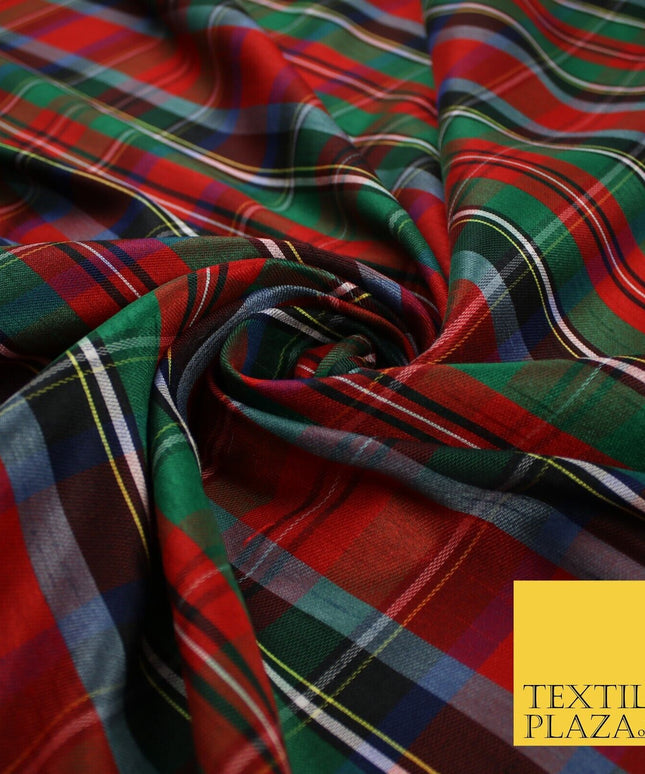White Red Green Check Tartan Dupion Faux Raw Silk Fabric Xmas Material 57" 9643