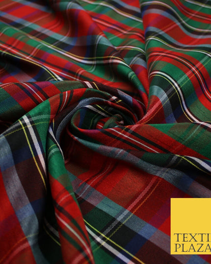 White Red Green Check Tartan Dupion Faux Raw Silk Fabric Xmas Material 57" 9643