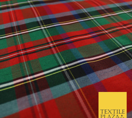 White Red Green Check Tartan Dupion Faux Raw Silk Fabric Xmas Material 57" 9643