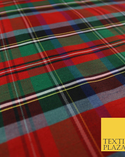 White Red Green Check Tartan Dupion Faux Raw Silk Fabric Xmas Material 57" 9643