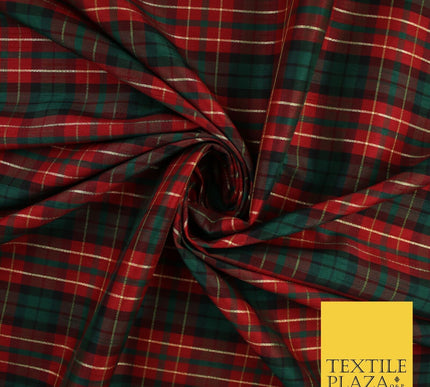 Red Green Colton Plaid Metallic Check Tartan Dupion Faux Raw Silk Fabric 9644