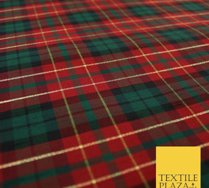 Red Green Colton Plaid Metallic Check Tartan Dupion Faux Raw Silk Fabric 9644