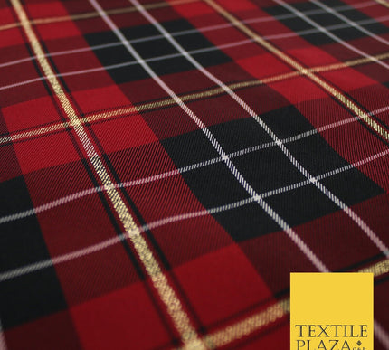 Red Maroon Black Metallic Plaid Check Tartan Dupion Faux Raw Silk Fabric 9649