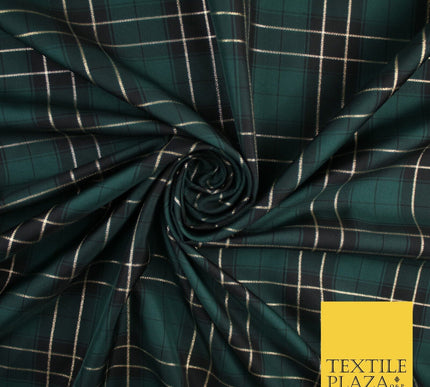 Green Black Rocket Plaid Metallic Check Tartan Dupion Faux Raw Silk Fabric 9645