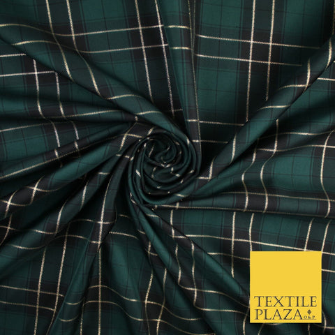 Green Black Rocket Plaid Metallic Check Tartan Dupion Faux Raw Silk Fabric 9645
