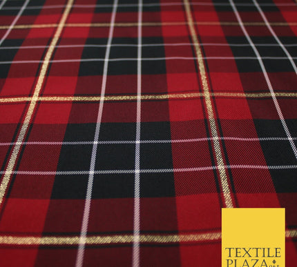 Red Maroon Black Metallic Plaid Check Tartan Dupion Faux Raw Silk Fabric 9649